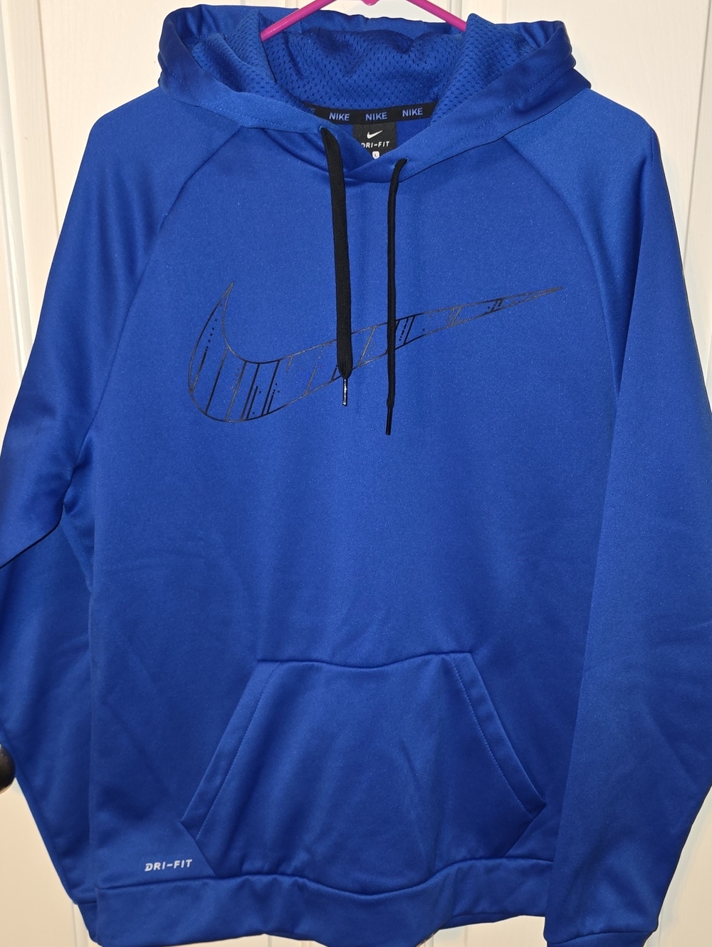 Nike Men's Blue Dri-FIT Pullover Hoodie with Black Swoosh